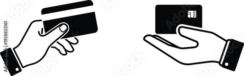 Two hands holding and displaying a credit card and its front side