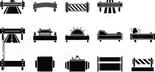 Vector roadway barriers and gate icons collection for traffic control and construction safety
