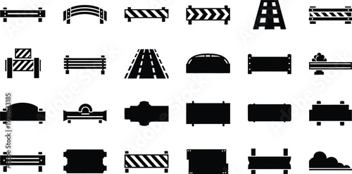 Construction barricade and traffic control icons set for roadwork safety symbol collection