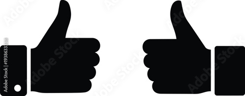 Two thumbs up gesture in black silhouette on white background