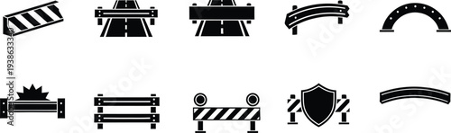 Roadway barrier and traffic control icons collection for construction safety navigation