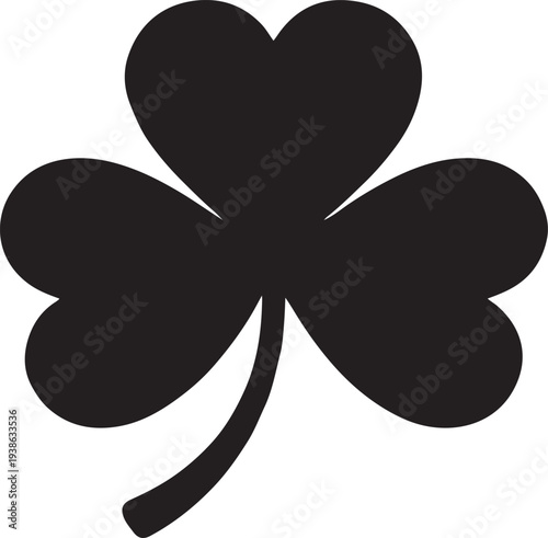 A simple black shamrock with three heart shaped leaves symbolizes good luck and Irish heritage
