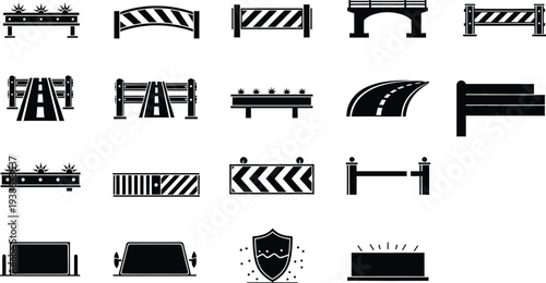 Traffic safety road blockade and barrier icons collection for construction security