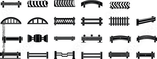 Traffic protection barrier and fence icons collection for roadway safety design