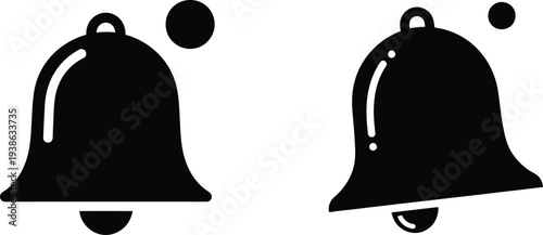 Two black bell icons with clappers and sound waves on a white background symbolizing alerts and notifications