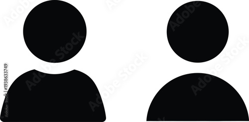 Two black silhouettes of people with oval heads and body shapes on a white background