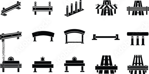 Road safety barrier icons set for traffic control construction and urban design