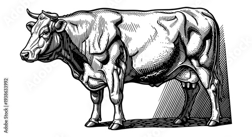 Engraved style dairy cow vector illustration