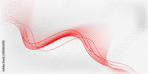 Red stripes on a white background. Creative line art. Red waves with lines.  particle  dynamic  futuristic, illustrations graphic good nice
