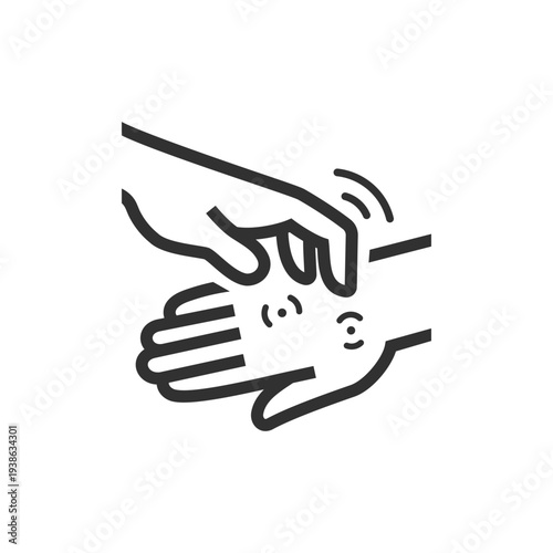 Hand scratching mosquito bite icon. Skin itch and insect bite irritation. Monochrome black and white symbol