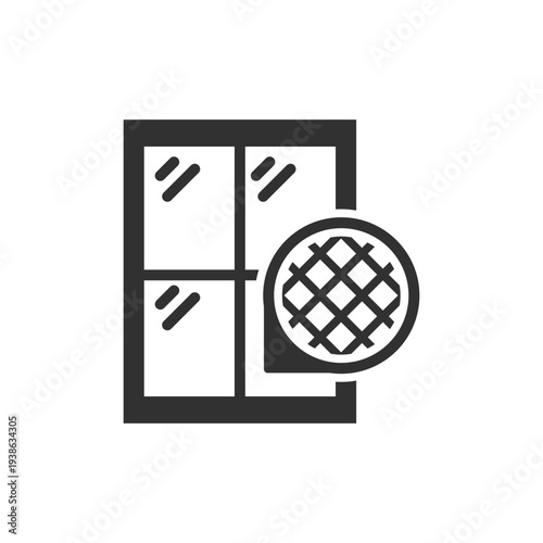 Window with insect screen icon. Window mosquito net protection. Monochrome black and white symbol