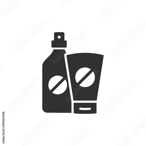 Insect repellent products icon. Mosquito cream and spray protection. Monochrome black and white symbol