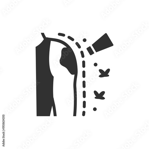 Applying insect repellent spray on arm icon. Mosquito protection spray. Monochrome black and white symbol