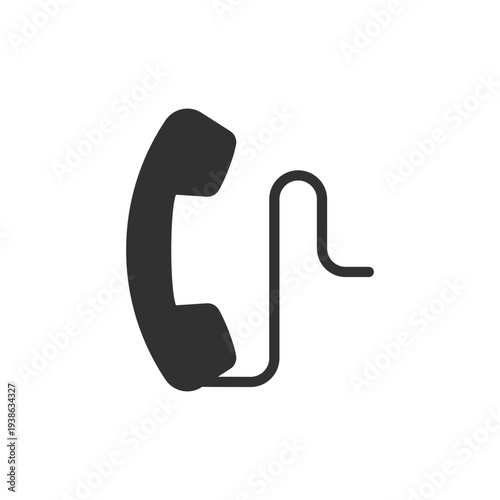 Wired phone handset icon. Classic telephone receiver with cord. Monochrome black and white symbol