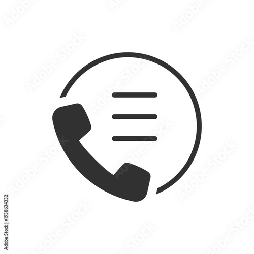 Phone handset with contact list icon. Telephone directory and contact list. Monochrome black and white symbol