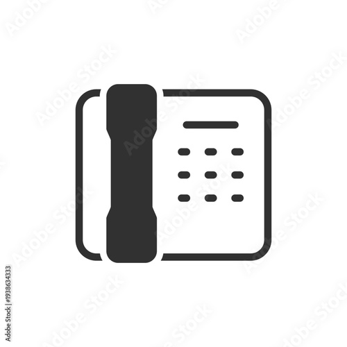 Desk telephone with keypad icon. Landline communication device. Monochrome black and white symbol
