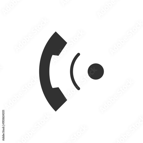 Phone handset with broadcast signal icon. Telecommunication and call transmission. Monochrome black and white symbol