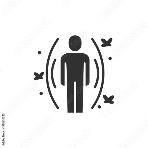 Person with protective barrier against insects icon. Mosquito protection shield. Monochrome black and white symbol