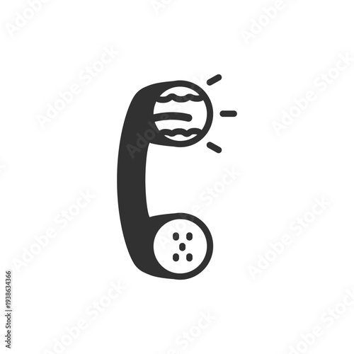 Phone handset with shouting mouth icon. Angry phone call and loud communication. Monochrome black and white symbol