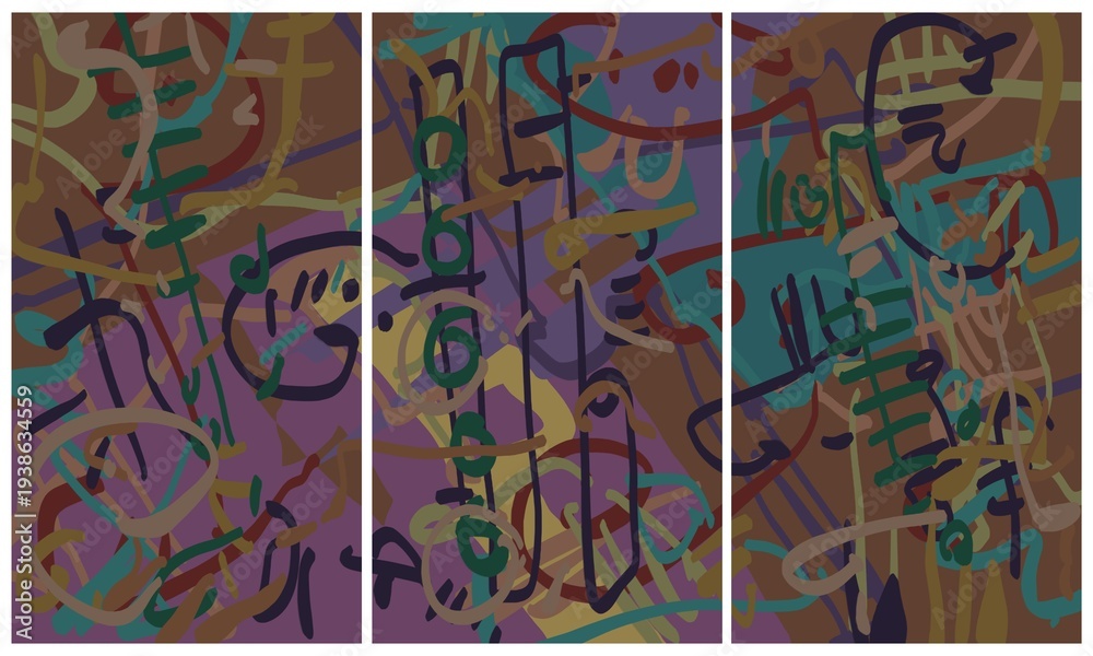 Obraz premium Modern interior triptych. The picture is painted by hand on a tablet.