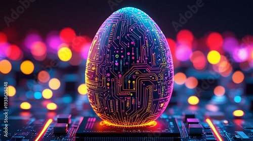 Futuristic Neon Circuit Egg