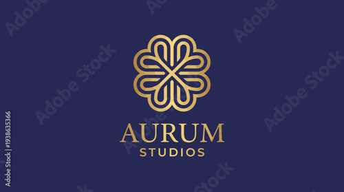 The image presents a sophisticated logo design in gold tones, intricately crafted to signify luxury and creativity, perfect for studios and high-end brands.