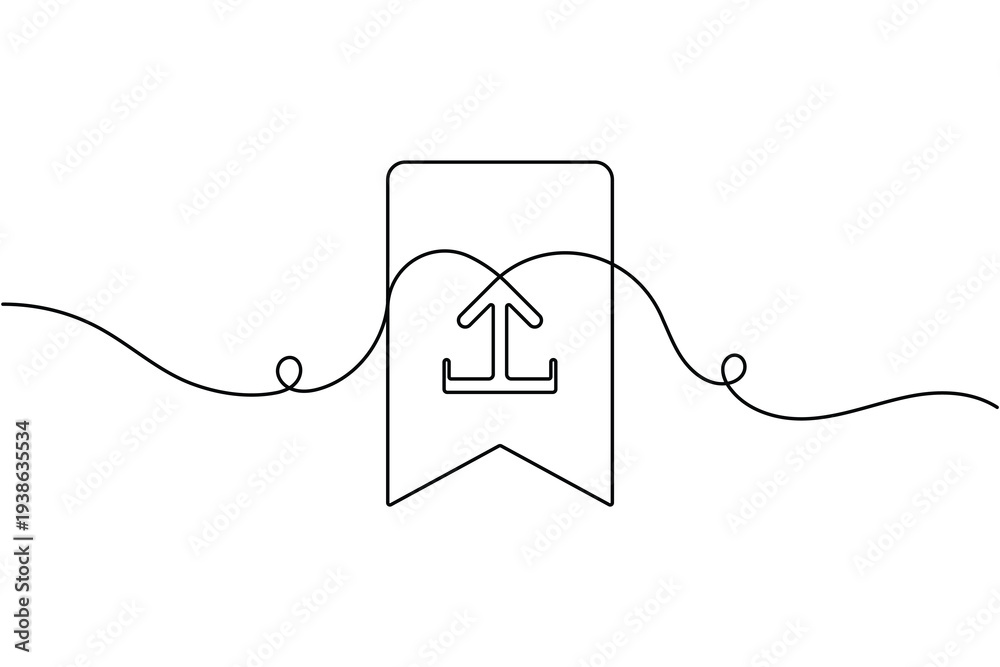 Obraz premium Upload bookmark icon continuous one line art single drawing on white background minimalist file upload symbol outline vector illustration