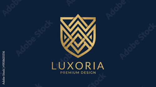 This majestic logo features a shield design with geometric patterns, symbolizing premium quality and exclusive design for brands keen on luxury and sophistication.