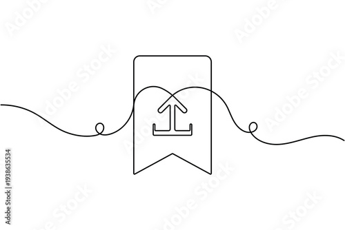Upload bookmark icon continuous one line art single drawing on white background minimalist file upload symbol outline vector illustration