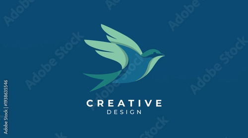 This image showcases a sleek logo design with a soaring bird, conveying freedom, creativity, and a sense of upward motion in a vibrant color palette.