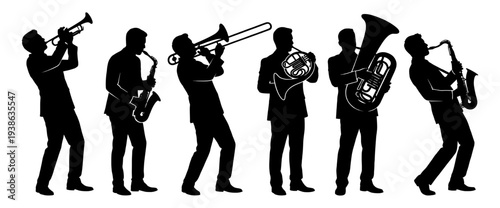 Jazz band brass ensemble musician silhouette set