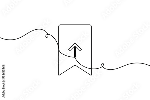 Upload bookmark icon continuous one line art single drawing on white background minimalist file upload symbol outline vector illustration
