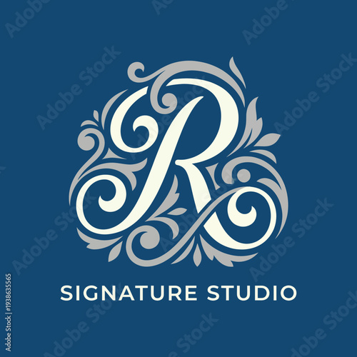 This sophisticated logo with elegant curves and a distinct 'R' integrates classic and modern design elements, embodying luxury and style for Signature Studio.