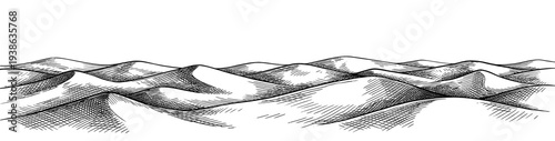 Desert sand dune panorama in Sahara vintage engraving style