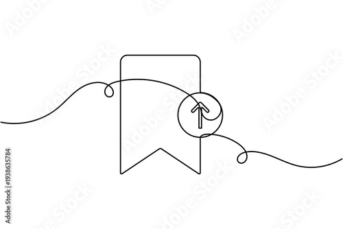 Upload bookmark icon continuous one line art single drawing on white background minimalist file upload symbol outline vector illustration