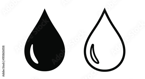 Two water droplet icons one filled and one outlined silhouette
