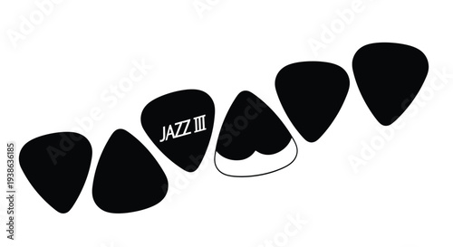 Black guitar picks and a pick holder in a striking silhouette
