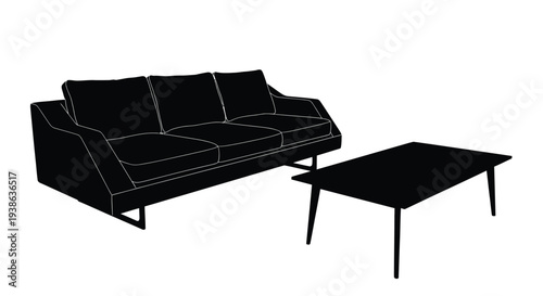 Modern sofa and coffee table in a stark black silhouette