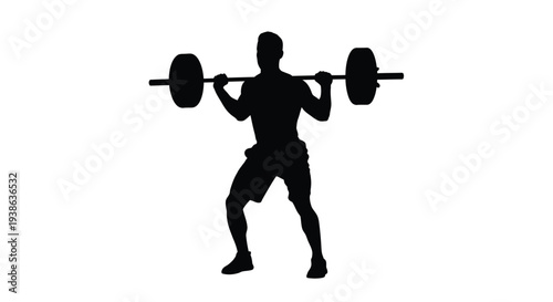 A muscular man performing a barbell squat exercise black silhouette