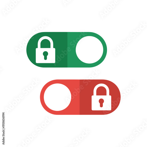 Two toggle switches are shown with padlock icons, one green and one red.