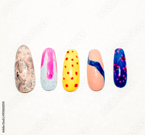Set of Five Decorative Artificial Nail Art Samples