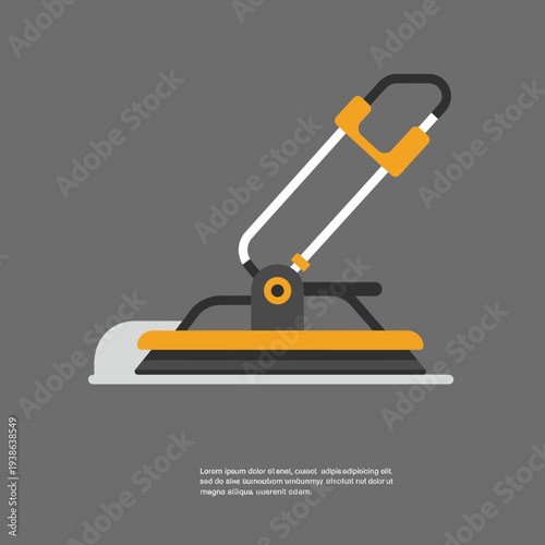 Flat design illustration of a floor cleaning tool with a handle and a scrubbing base on a grey background.