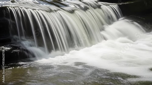 Waterfall Cascade in Nature's Embrace: Witness the mesmerizing flow of water cascading over rugged rocks, creating a symphony of nature. A scene of tranquility.