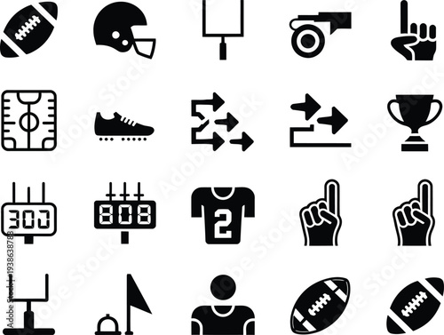 American football sports icons and symbols collection