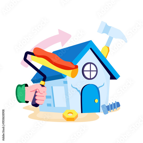 Trendy design illustration of home renovation 