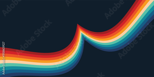 Abstract colorful 70s background vector. Vintage retro style wallpaper with lines, rainbow wavy stripes. 1970 color illustration design suitable for poster, banner, decorative, wall art.
