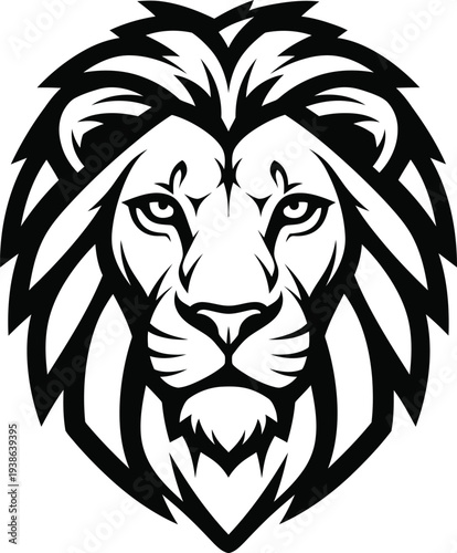 A striking black and white illustration of a majestic lion s head powerfully rendered in a graphic style