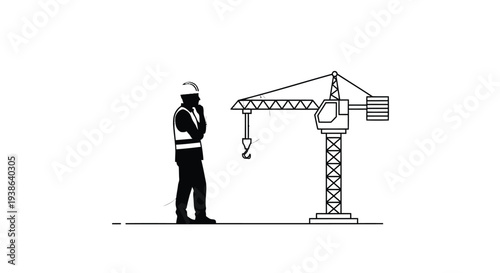 Vector illustration of construction worker and crane