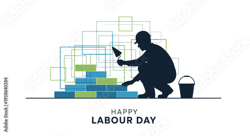 Labour Day icon with worker and blocks vector
