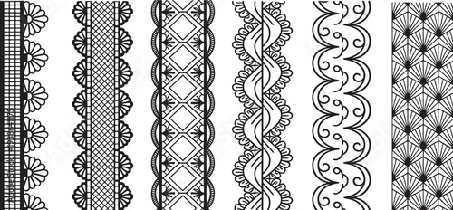 Lace borders designs, ornate patterns, decorative elements, black and white